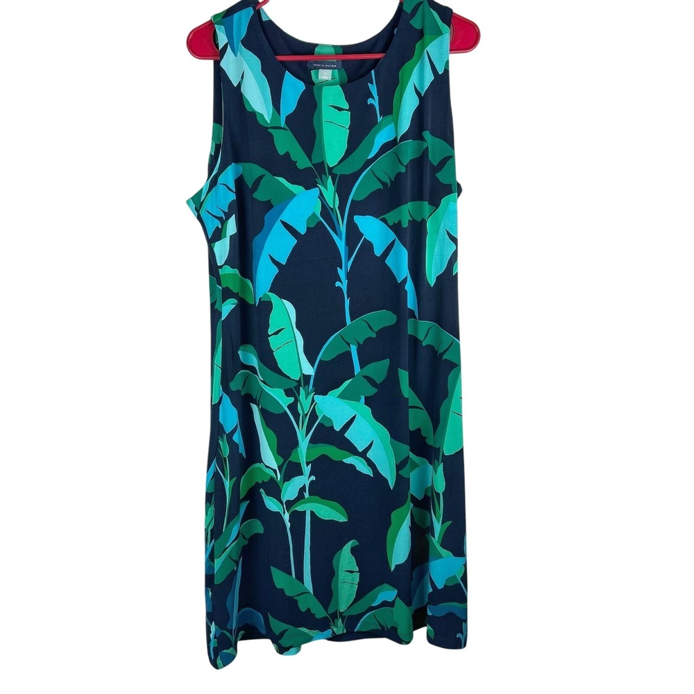 Tommy‎ Hilfiger Women's Size 14 Green Botanical Print Midi Dress Tropical